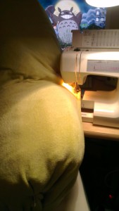 Sewing the pillows, all 5 of them, into the cover